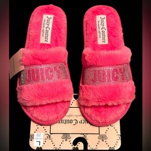 NWT•Juicy Couture Pink Fluffy Girls Slides